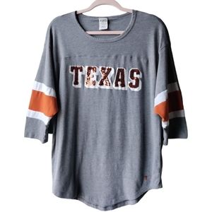 VS PINK -Texas Longhorns Tee w/Sequins - 3/4 Sleeve - Gray & Burnt Orange - Sz L